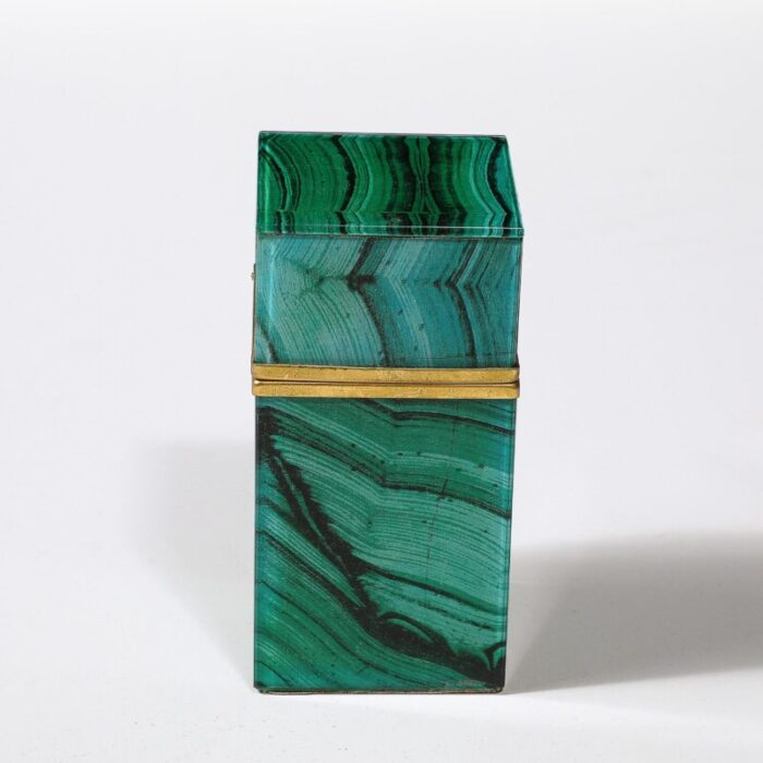 mid century modernist faux malachite and brass table lighter 2470