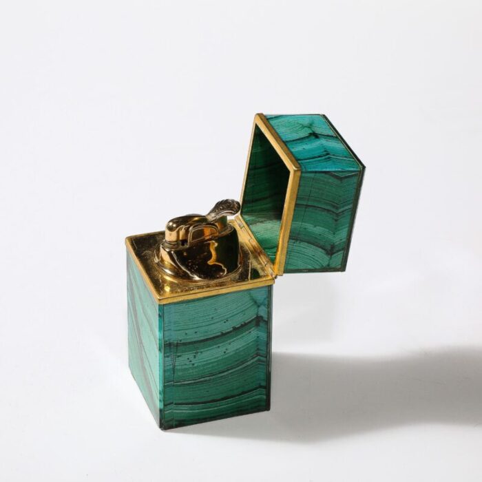 mid century modernist faux malachite and brass table lighter 5446