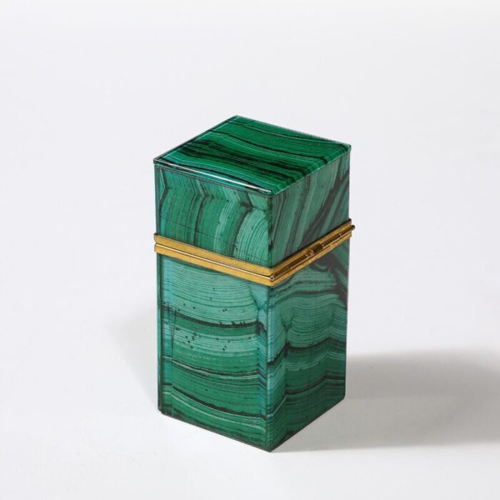 mid century modernist faux malachite and brass table lighter 6919