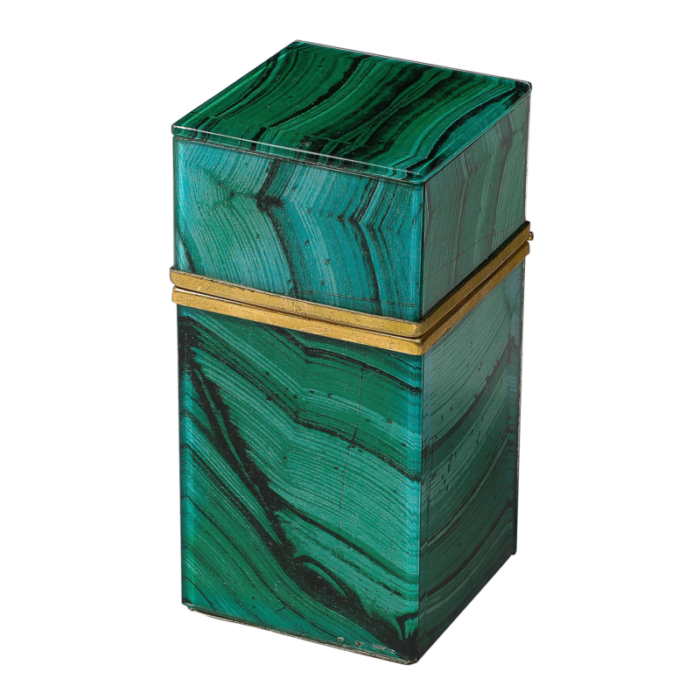 mid century modernist faux malachite and brass table lighter 7305