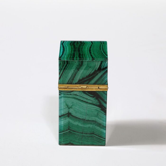 mid century modernist faux malachite and brass table lighter 8702