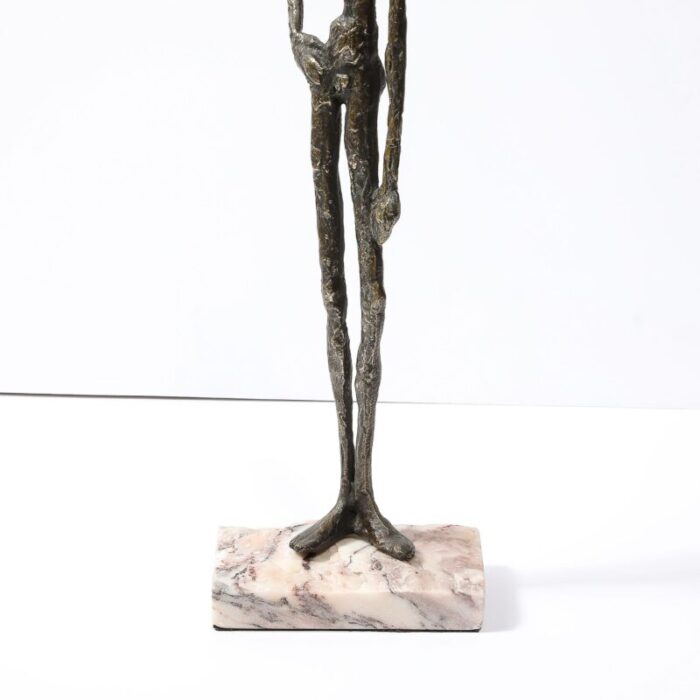 mid century modernist figurative bronze sculpture in contrapostto on marble base 1792