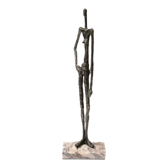 mid century modernist figurative bronze sculpture in contrapostto on marble base 4122