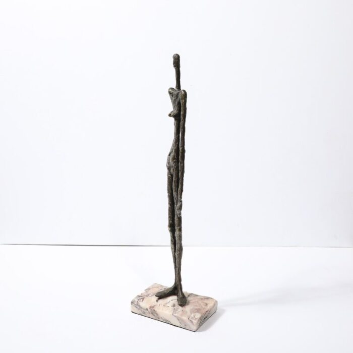 mid century modernist figurative bronze sculpture in contrapostto on marble base 4953