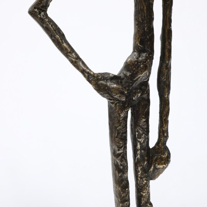 mid century modernist figurative bronze sculpture in contrapostto on marble base 6212