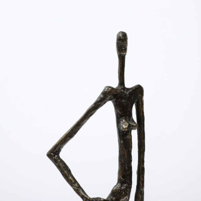 mid century modernist figurative bronze sculpture in contrapostto on marble base 8689