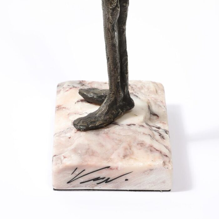 mid century modernist figurative bronze sculpture in contrapostto on marble base 8851