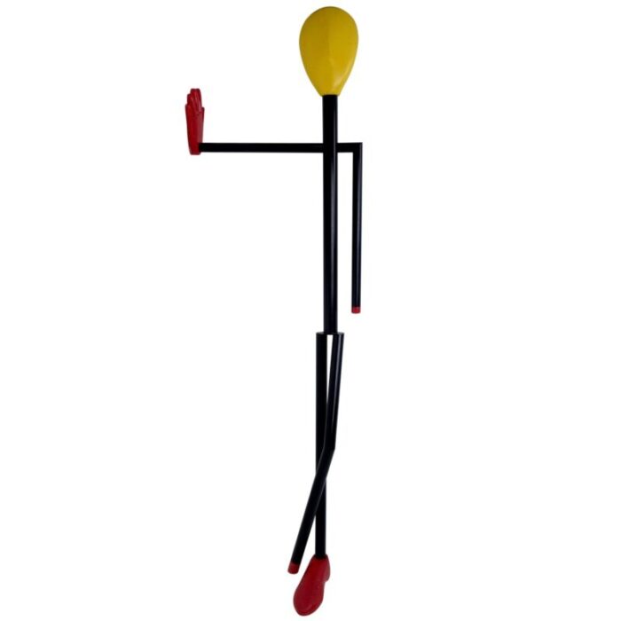 mid century postmodern steel and wood coat stand in the shape of a man 1970s 1