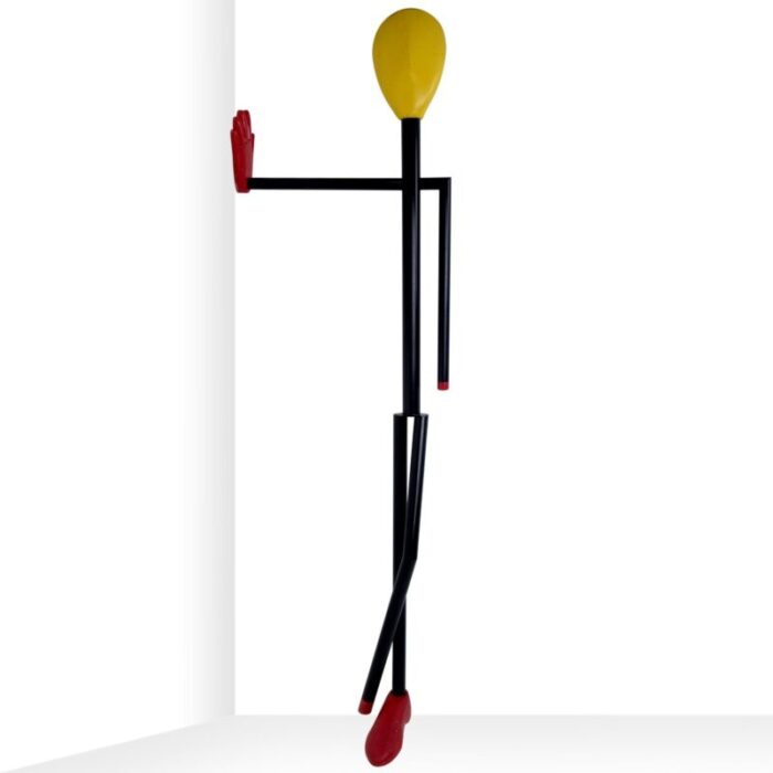 mid century postmodern steel and wood coat stand in the shape of a man 1970s 3