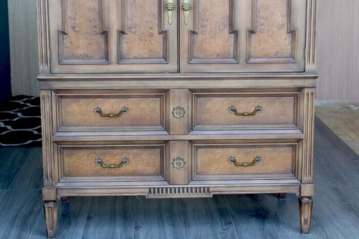 mid century walnut and burlwood highboy 5722