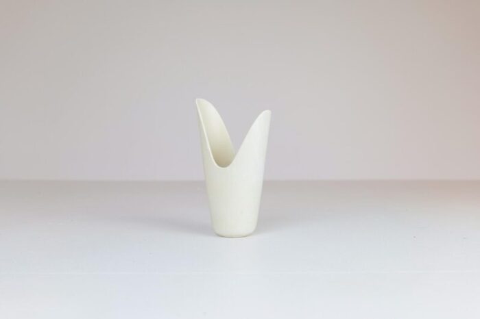 mid century white pike mouth vase by gunnar nylund for roerstrand sweden 3