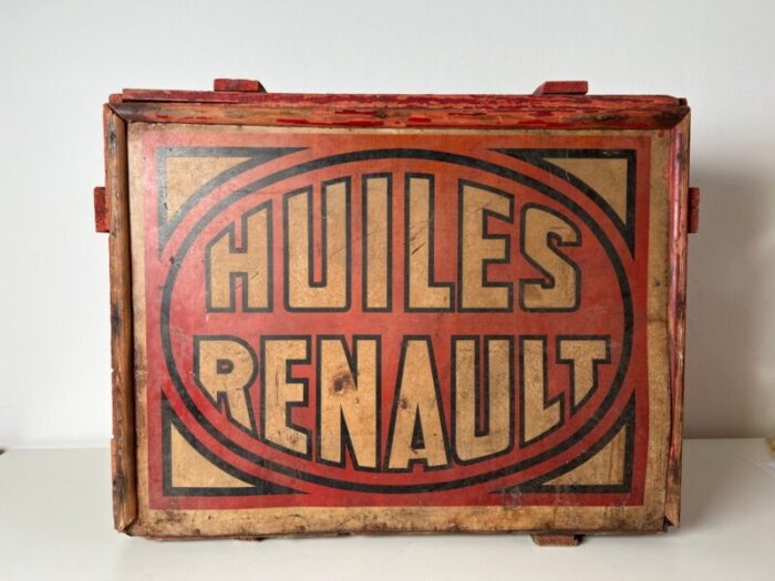 mid century wooden box from huiles renault 1