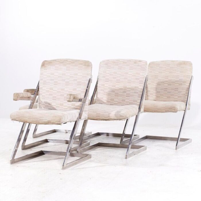 milo baughman style dia mid century chrome cantilever z dining chairs set of 6 4288