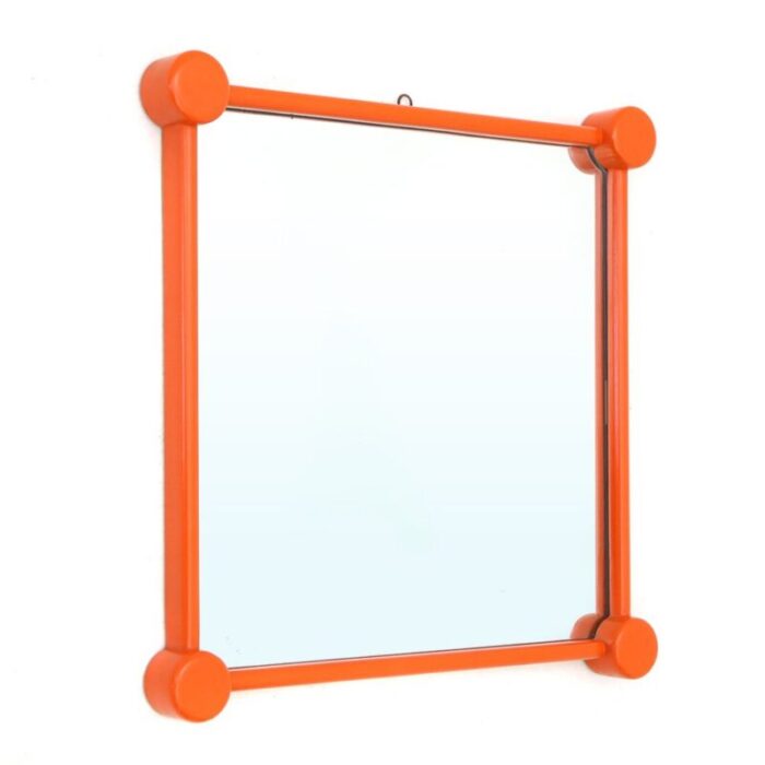 mirror with orange painted wooden frame 1960s 1