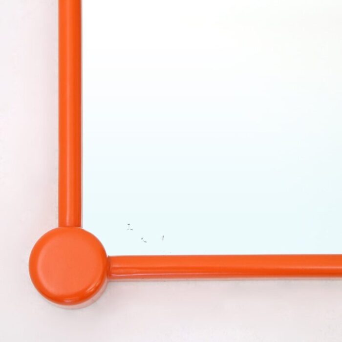 mirror with orange painted wooden frame 1960s 10