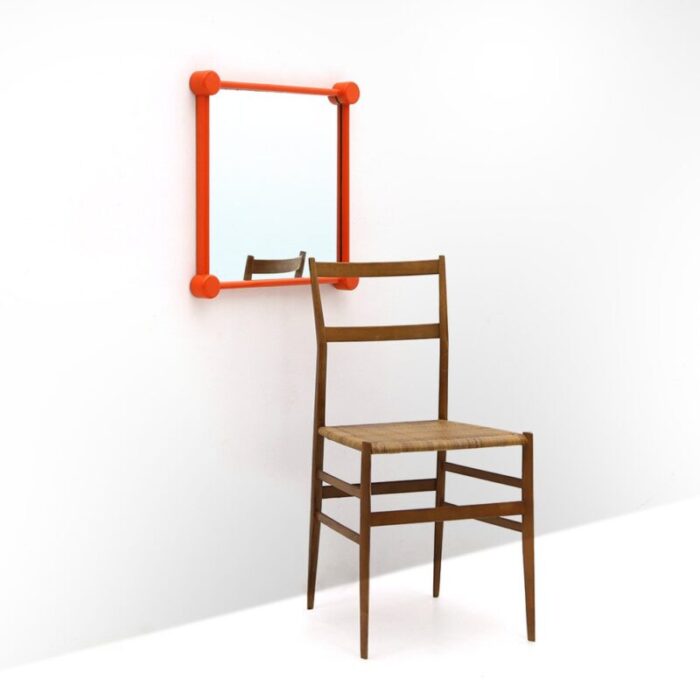 mirror with orange painted wooden frame 1960s 12