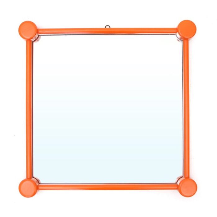 mirror with orange painted wooden frame 1960s 2