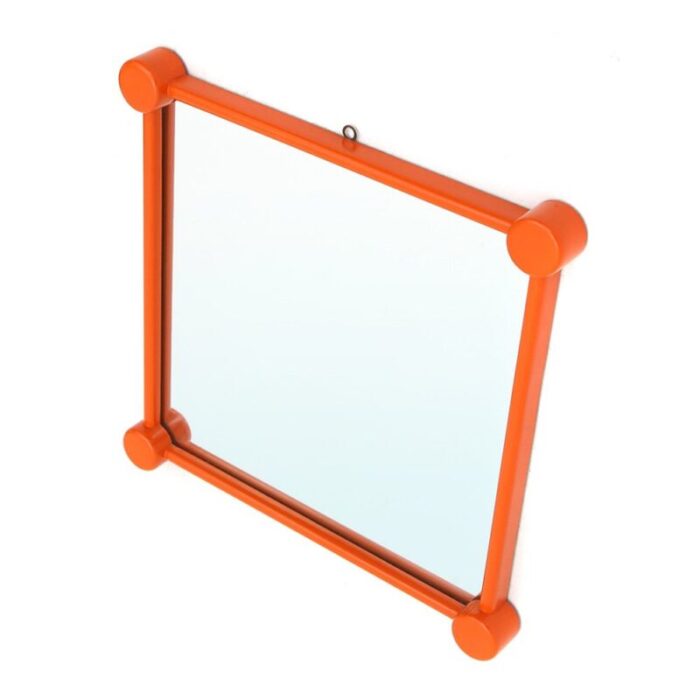 mirror with orange painted wooden frame 1960s 3