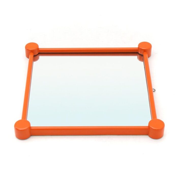 mirror with orange painted wooden frame 1960s 4