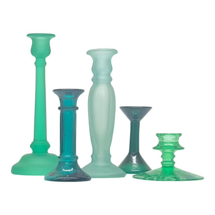 mixed green glass candle holder curation group of 5 0215