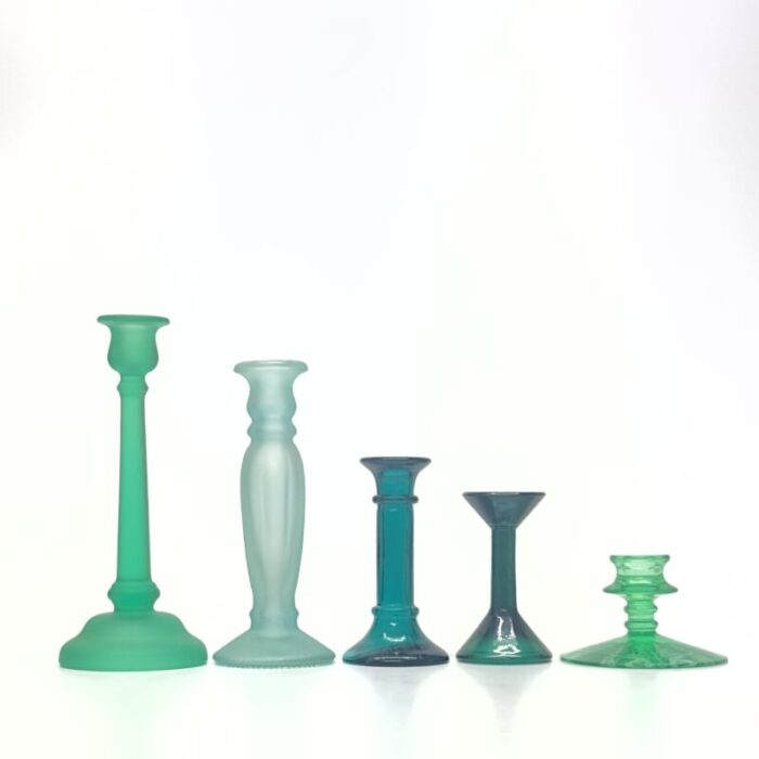 mixed green glass candle holder curation group of 5 2606