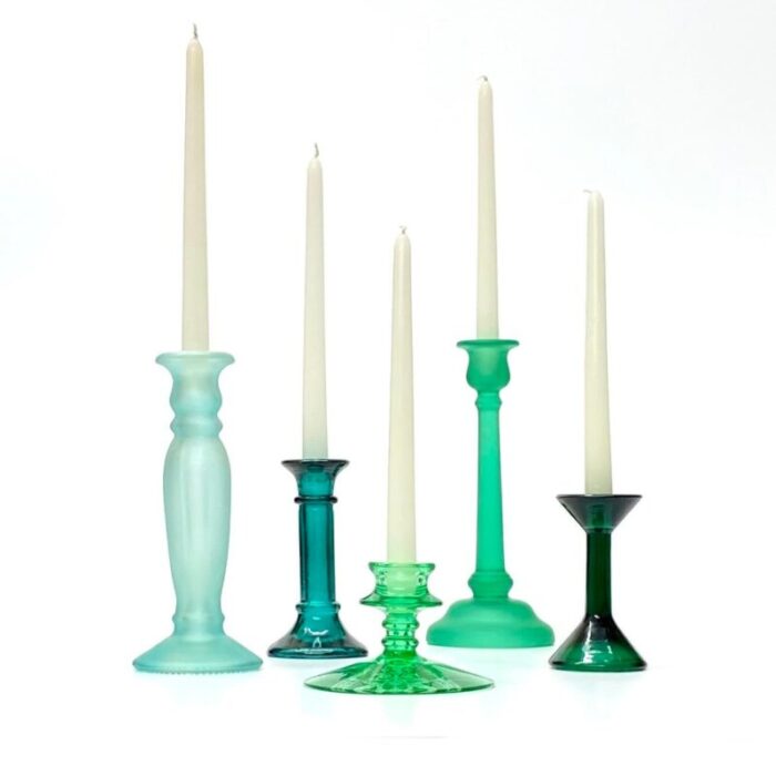 mixed green glass candle holder curation group of 5 3389