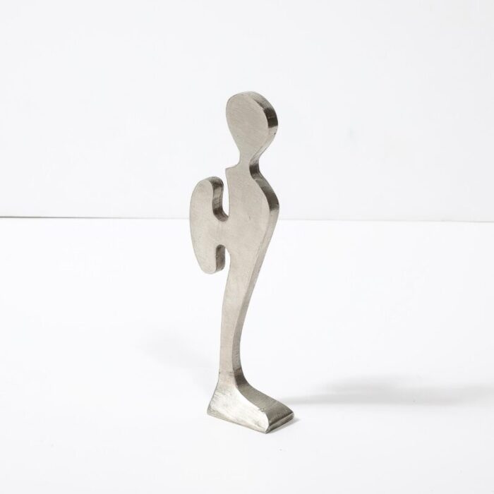 modernist abstract figural sculpture in brushed pewter manner of willi gutmann 0865