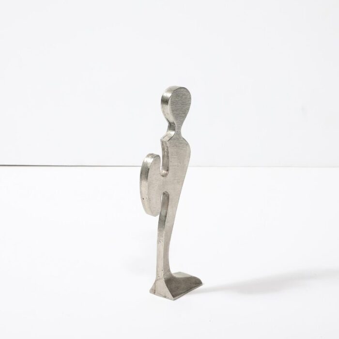 modernist abstract figural sculpture in brushed pewter manner of willi gutmann 5735