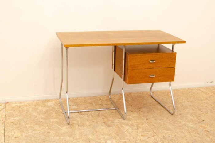 modernist czechoslovak chrome and wood writing desk europe 1950s 0303