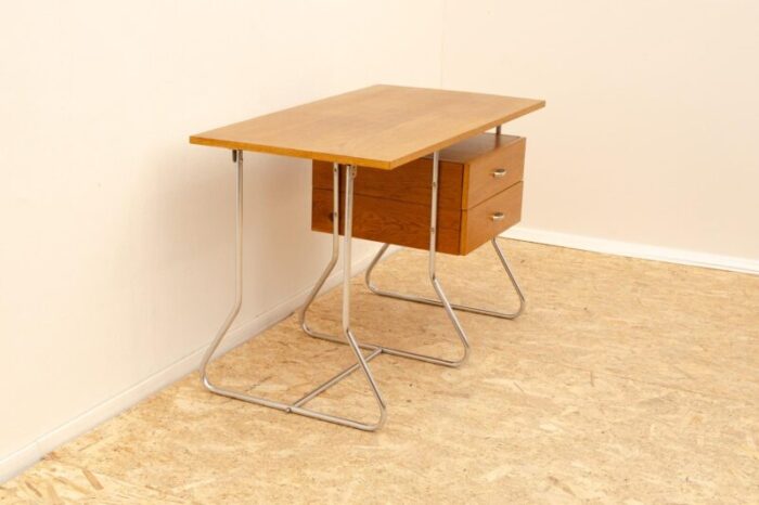 modernist czechoslovak chrome and wood writing desk europe 1950s 2393