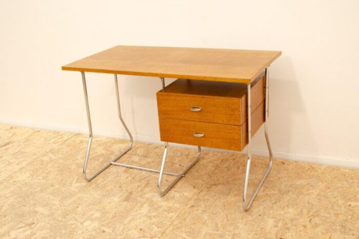 modernist czechoslovak chrome and wood writing desk europe 1950s 5746