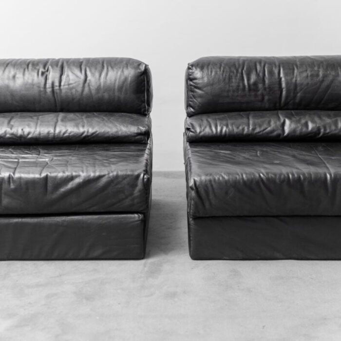 modular sofa in black leather from cinova 1970s set of 2 2531