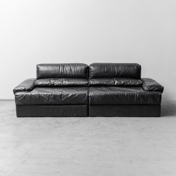 modular sofa in black leather from cinova 1970s set of 2 6532