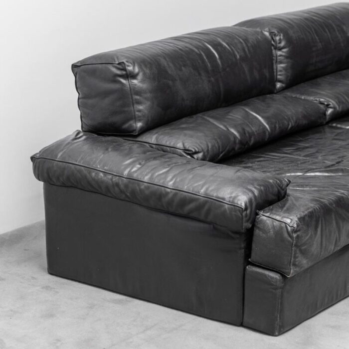 modular sofa in black leather from cinova 1970s set of 2 9623