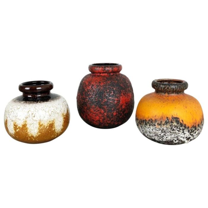 multi colored fat lava ceramic vases from scheurich germany 1970s set of 3 1