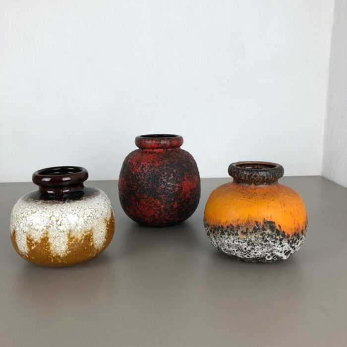 multi colored fat lava ceramic vases from scheurich germany 1970s set of 3 2