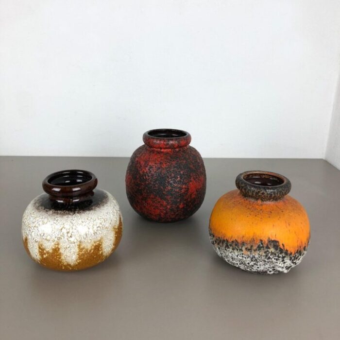 multi colored fat lava ceramic vases from scheurich germany 1970s set of 3 3