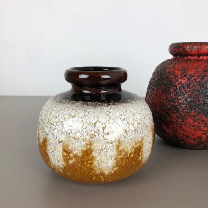 multi colored fat lava ceramic vases from scheurich germany 1970s set of 3 4