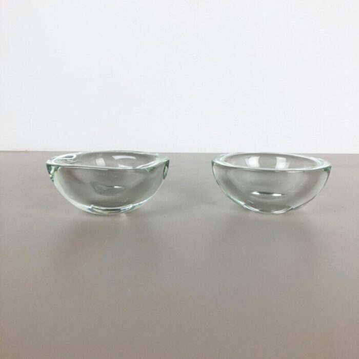 murano heavy glass shell bowls italy 1960s set of 2 3