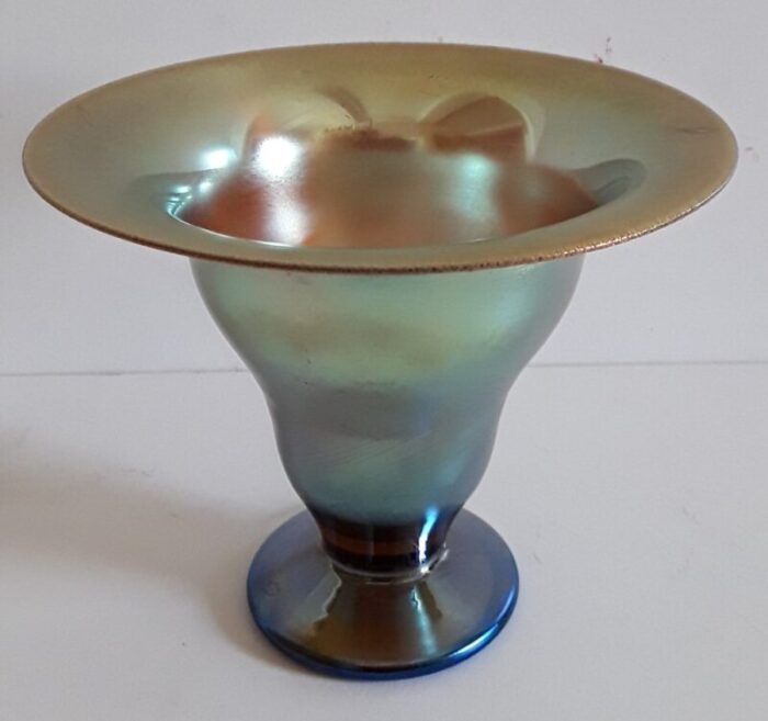 myra vase or bowl on stand in blue green gold crystal glass from wmf 1930s 1