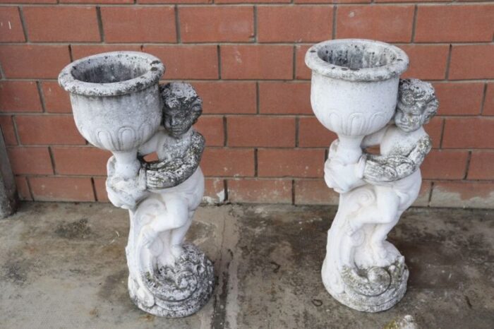 neoclassical stone garden statues with vases 1930s set of 2 4