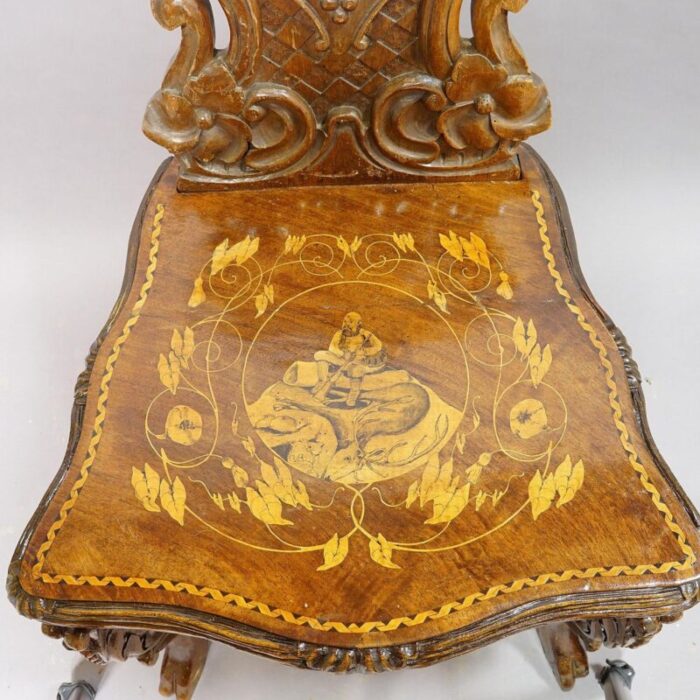 nutwood edelweis marquetry chairs swiss brienz 1900s a pair 4285