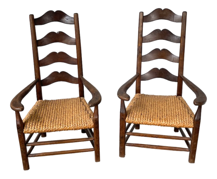 oak and rope armchairs 1890s set of 2 4043