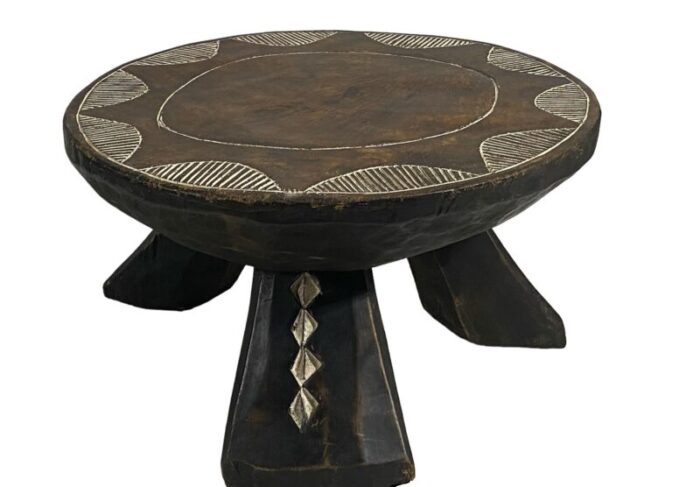 old african baule low stool with carved pattern 95 h by 17 w 3014