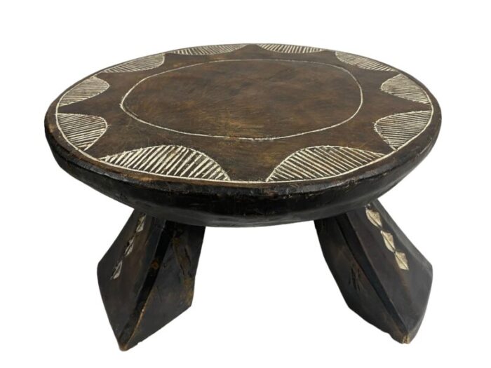 old african baule low stool with carved pattern 95 h by 17 w 7422