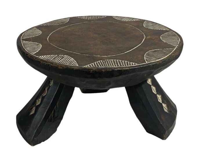 old african baule low stool with carved pattern 95 h by 17 w 8122