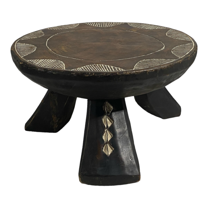 old african baule low stool with carved pattern 95 h by 17 w 8447