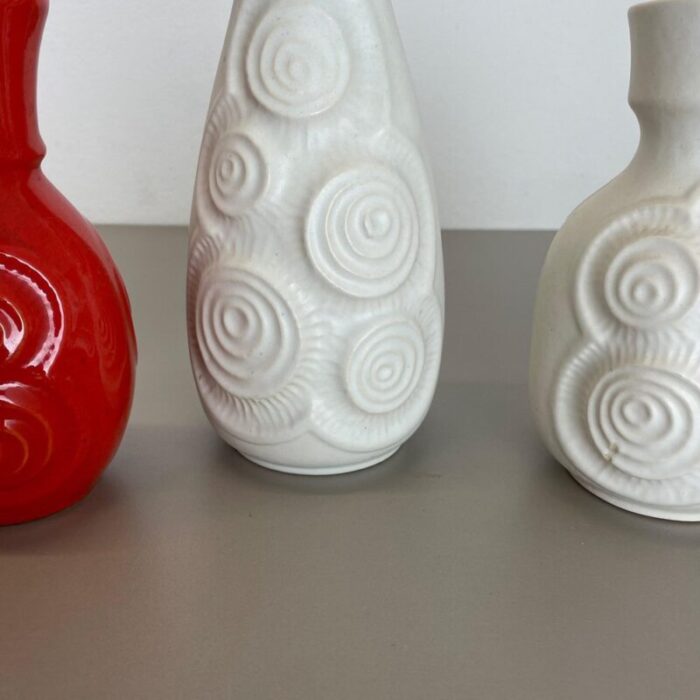 op art german red white fat lava pottery vases from bay ceramics set of 4 10