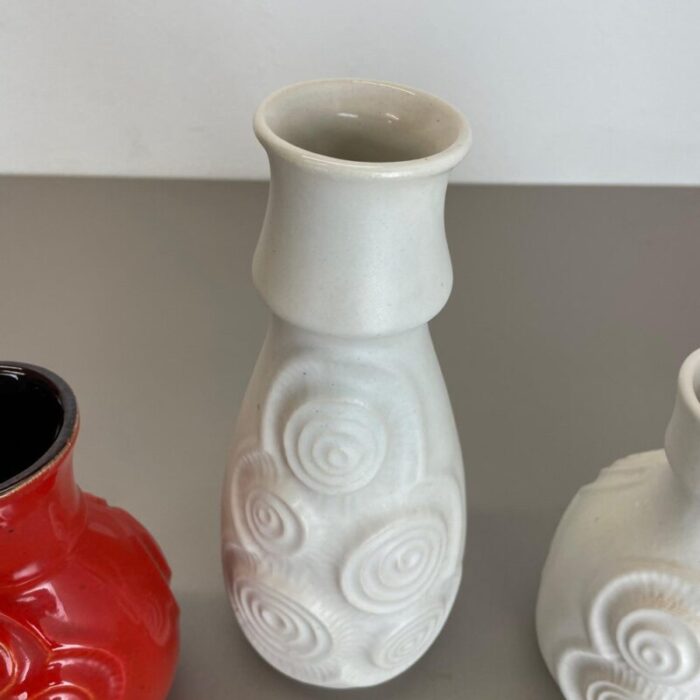 op art german red white fat lava pottery vases from bay ceramics set of 4 11