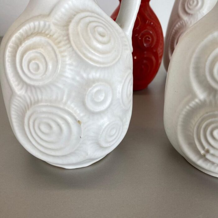 op art german red white fat lava pottery vases from bay ceramics set of 4 14